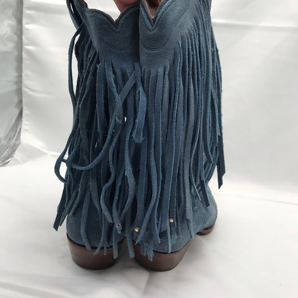 American Rebel Boot Co Elvis Presley Blue Suede leather Boots Fringe Size 6.5 - Picture 5 of 10